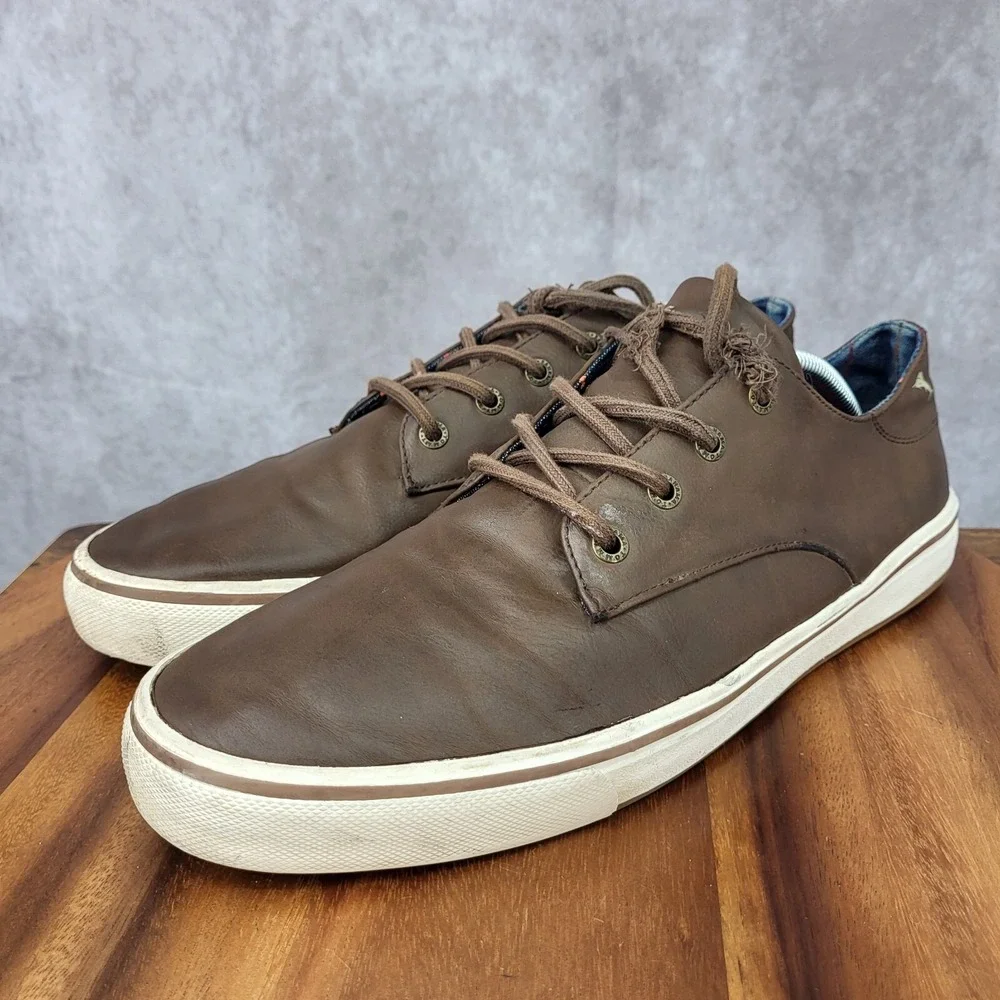 Tommy Bahama Sneakers Mens 12‎ D Brown Faux Leather Oxfords Comfort Shoes